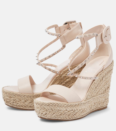 Shop Christian Louboutin Chocazeppa Spikes 120 Espadrille Wedges In Neutrals