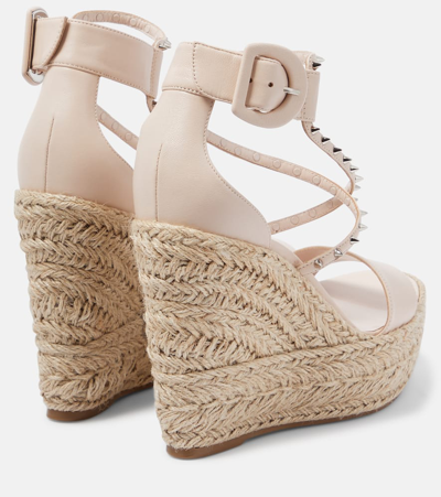 Shop Christian Louboutin Chocazeppa Spikes 120 Espadrille Wedges In Neutrals