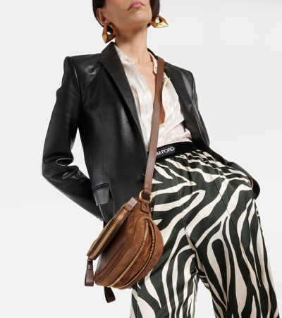 Tom Ford Suede And Leather Crossbody Bag In Whisky