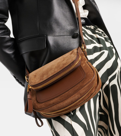 Shop Tom Ford Suede And Leather Crossbody Bag In Whisky