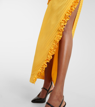 Alessandra Rich Bow-detailed Ruffled One-shoulder Polka-dot Silk Crepe De Chine Dress In Multicoloured