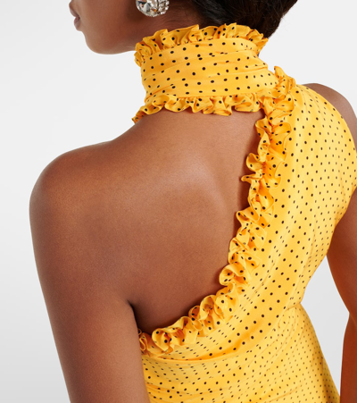 Alessandra Rich Bow-detailed Ruffled One-shoulder Polka-dot Silk Crepe De Chine Dress In Multicoloured