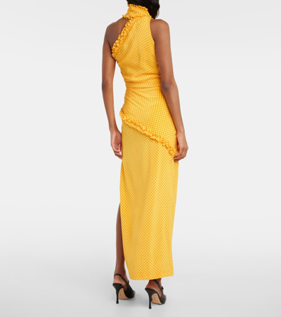 Alessandra Rich Bow-detailed Ruffled One-shoulder Polka-dot Silk Crepe De Chine Dress In Multicoloured