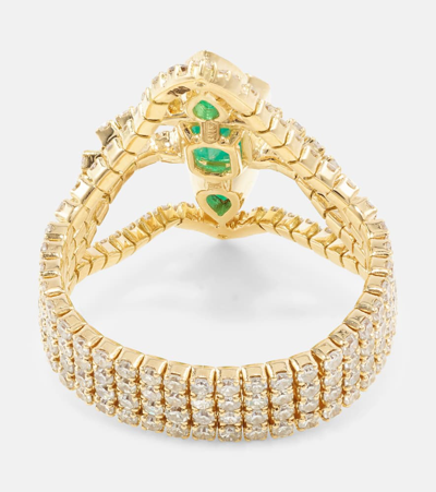 Shay Jewelry Delicate Deco 18kt Gold Ring With Emeralds And Diamonds In Green