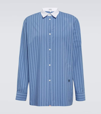 Shop Loewe Striped Cotton Poplin Shirt In Stone Blue