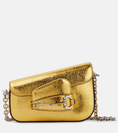 Shop Gucci Horsebit 1955 Mini Leather Shoulder Bag In Oro Vecchio