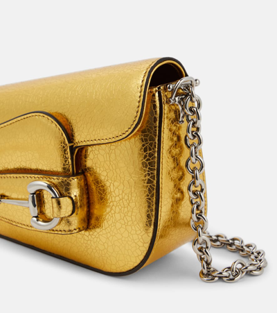 Shop Gucci Horsebit 1955 Mini Leather Shoulder Bag In Oro Vecchio
