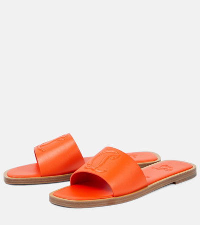 Christian Louboutin Cl Embossed Leather Mules In Orange