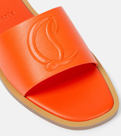 Shop Christian Louboutin Cl Embossed Leather Mules In Orange