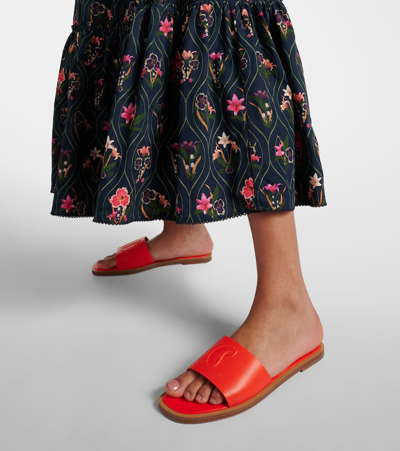 Christian Louboutin Cl Embossed Leather Mules In Orange