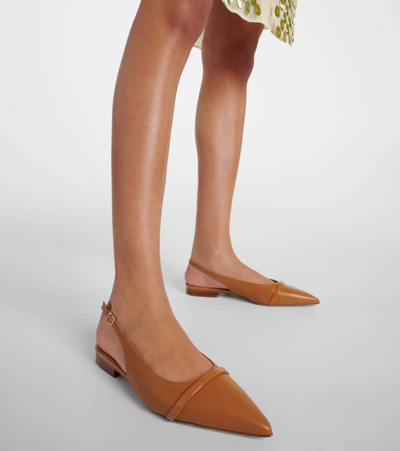 Shop Malone Souliers Jama Leather Slingback Ballet Flats In Brown