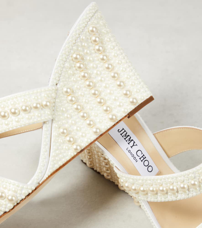 Jimmy Choo Sacoria Pearly Dual-band Wedge Sandals In White