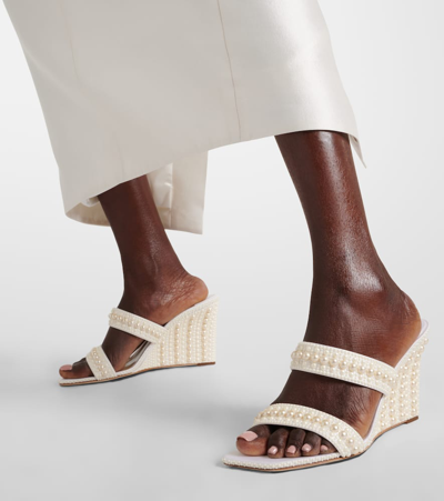 Jimmy Choo Sacoria Pearly Dual-band Wedge Sandals In White