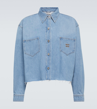 Miu Miu Cropped Denim Shirt In Blue