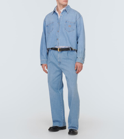 Miu Miu Cropped Denim Shirt In Blue