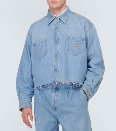 Miu Miu Cropped Denim Shirt In Blue