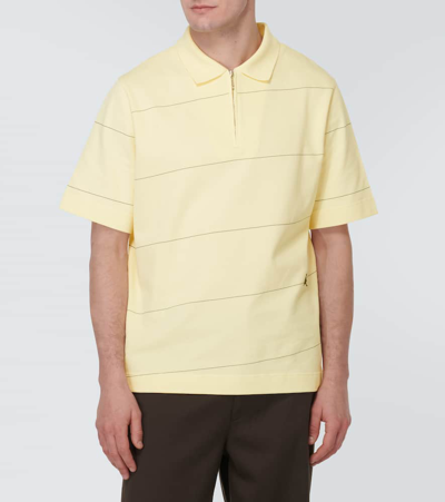Shop Burberry Ekd Striped Cotton Piqué Polo Shirt In Yellow