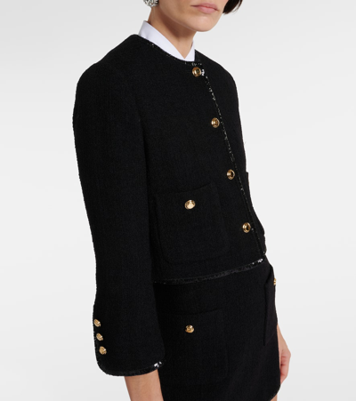 Miu Miu Cropped Wool-blend Tweed Jacket In Black