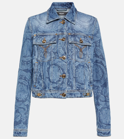 Shop Versace Barocco Denim Jacket In Blue