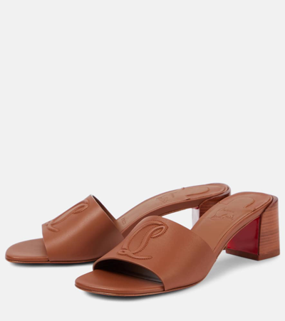 Shop Christian Louboutin So Cl 55 Embossed Leather Mules In Brown