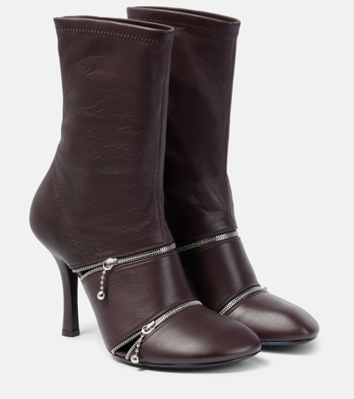 Shop Burberry Peep Leather Ankle Boots In Red