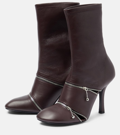 Shop Burberry Peep Leather Ankle Boots In Red