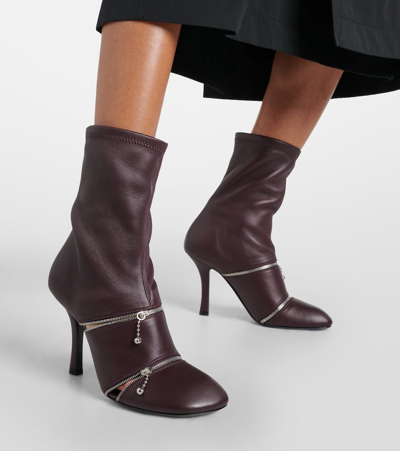 Shop Burberry Peep Leather Ankle Boots In Red