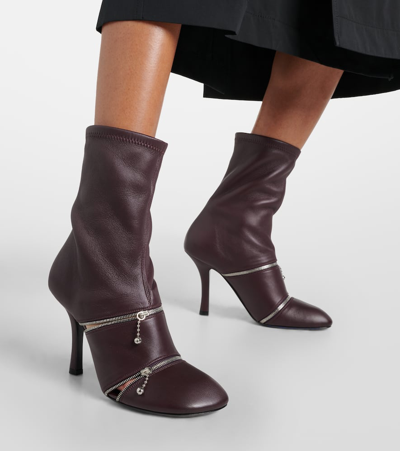 Burberry Leather Peep Boots In Red