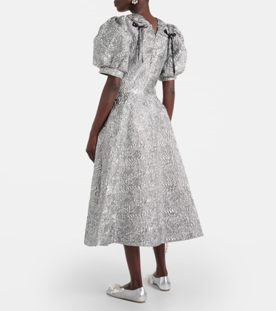 Shop Simone Rocha Puff-sleeve Cloque Midi Dress In Silver