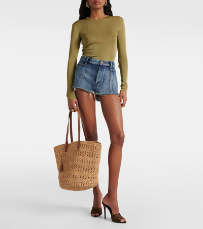 Saint Laurent Panier Medium Raffia Basket Bag In Naturel + Brick