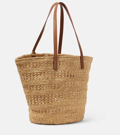 Saint Laurent Panier Medium Raffia Basket Bag In Naturel + Brick