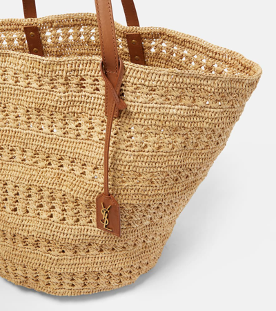 Saint Laurent Panier Medium Raffia Basket Bag In Naturel + Brick