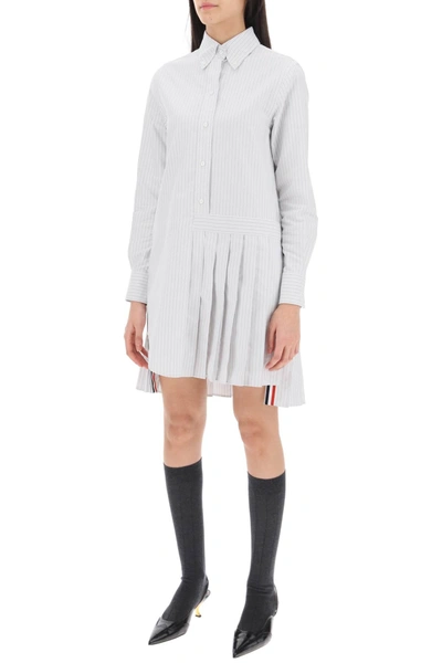 Shop Thom Browne Striped Oxford Shirt Dress In White, Grey