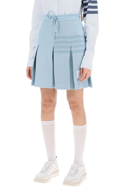 Shop Thom Browne Knitted 4 Bar Pleated Skirt In Light Blue