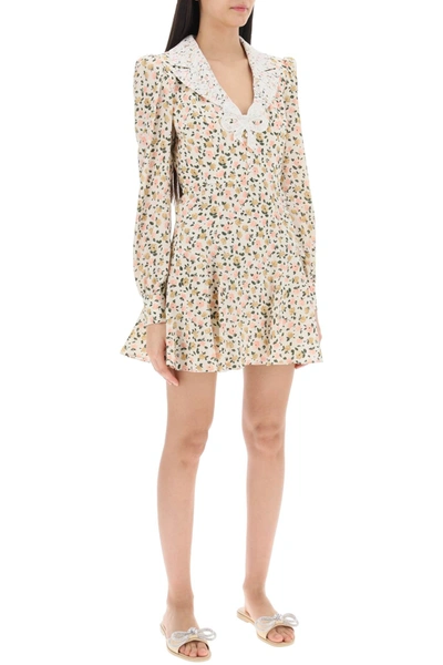Shop Alessandra Rich Mini Dress With Lace Collar In White