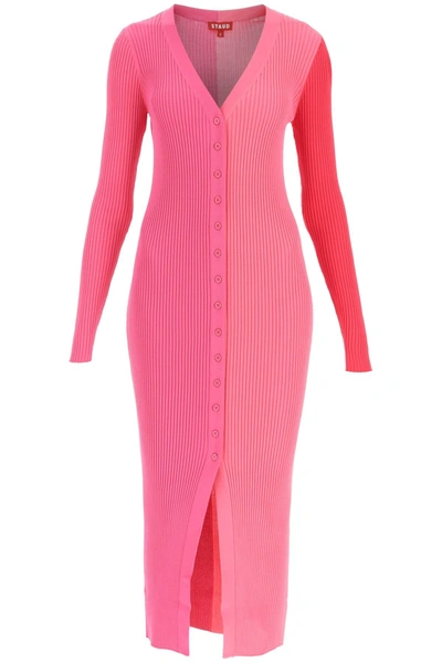 Shop Staud Ribbed Knit 'shoko' Dress In Fuchsia, Pink