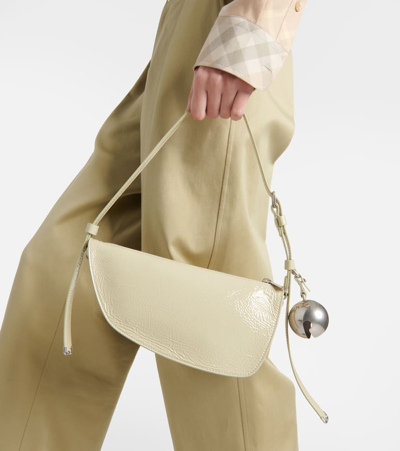 Burberry Patent Leather Shield Sling Shoulder Bag With Silver-tone Ch In Hunter