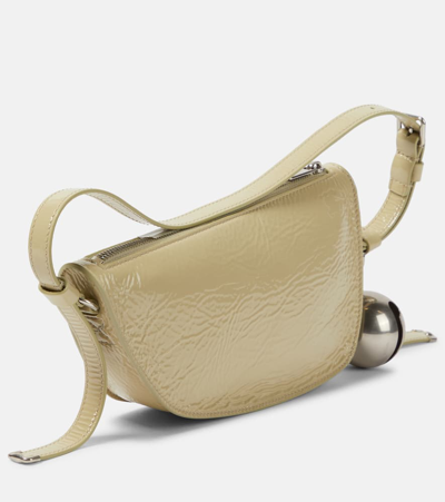 Burberry Patent Leather Shield Sling Shoulder Bag With Silver-tone Ch In Hunter
