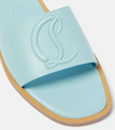 Christian Louboutin Cl Embossed Leather Mules In Blue