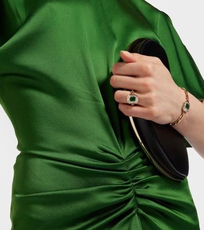Shay Jewelry Halo Mini 18kt Gold Ring With Emerald And Diamonds In Green