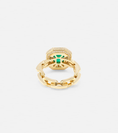 Shop Shay Jewelry Halo Mini 18kt Gold Ring With Emerald And Diamonds In Green