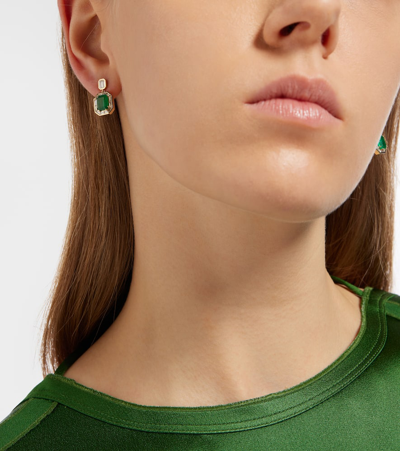 Shop Shay Jewelry Halo 18kt Gold Drop Earrings With Emeralds And Diamonds In Green