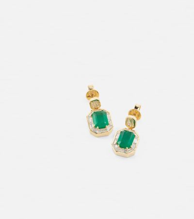 Shop Shay Jewelry Halo 18kt Gold Drop Earrings With Emeralds And Diamonds In Green