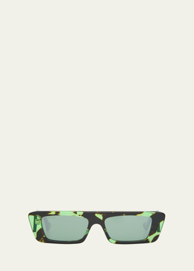 Shop Gucci Men's Acetate Rectangle Sunglasses In 008 Black Green
