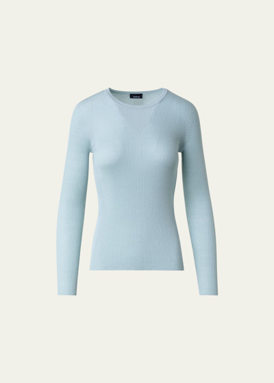 Shop Akris Silk Cotton Seamless Rib Fitted Sweater In Bleached Denim