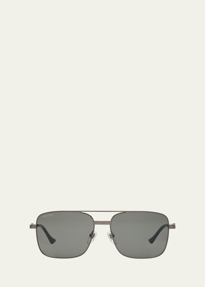 Shop Gucci Men's Metal Rectangle Sunglasses In 001 Grey
