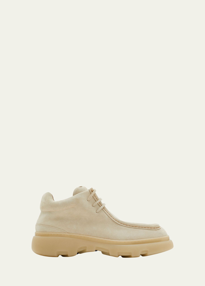 Shop Burberry Men's Suede Creeper Mid Lace-up Shoes In Clay