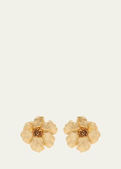 Shop Oscar De La Renta Poppy Flower Button Earrings In Gold
