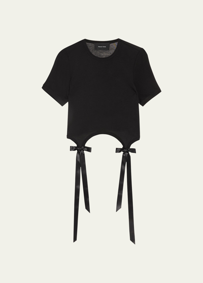Shop Simone Rocha Easy Cotton T-shirt With Bow Tails In Black