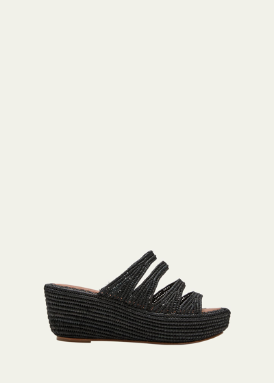 Shop Carrie Forbes Medi Raffia Wedge Slide Sandals In Black